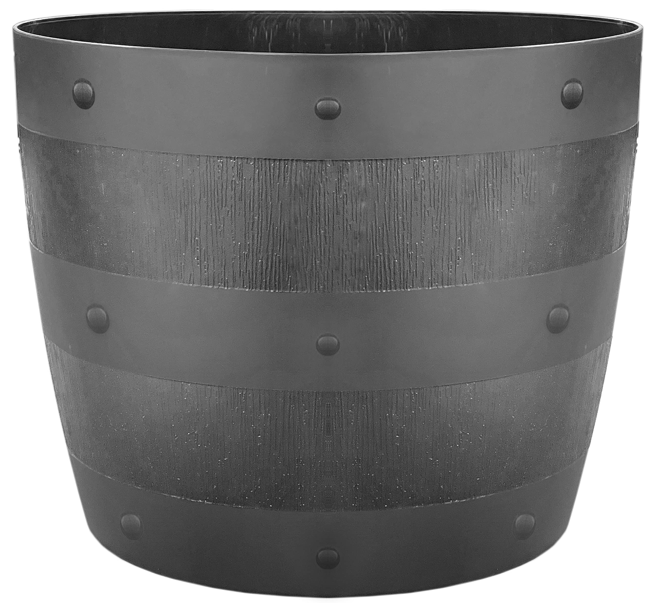 Muddy Hands 34cm Black Barrel Effect Plant Pot Indoor Home Outdoor Garden Flower Tree Herb Round Plastic Planter