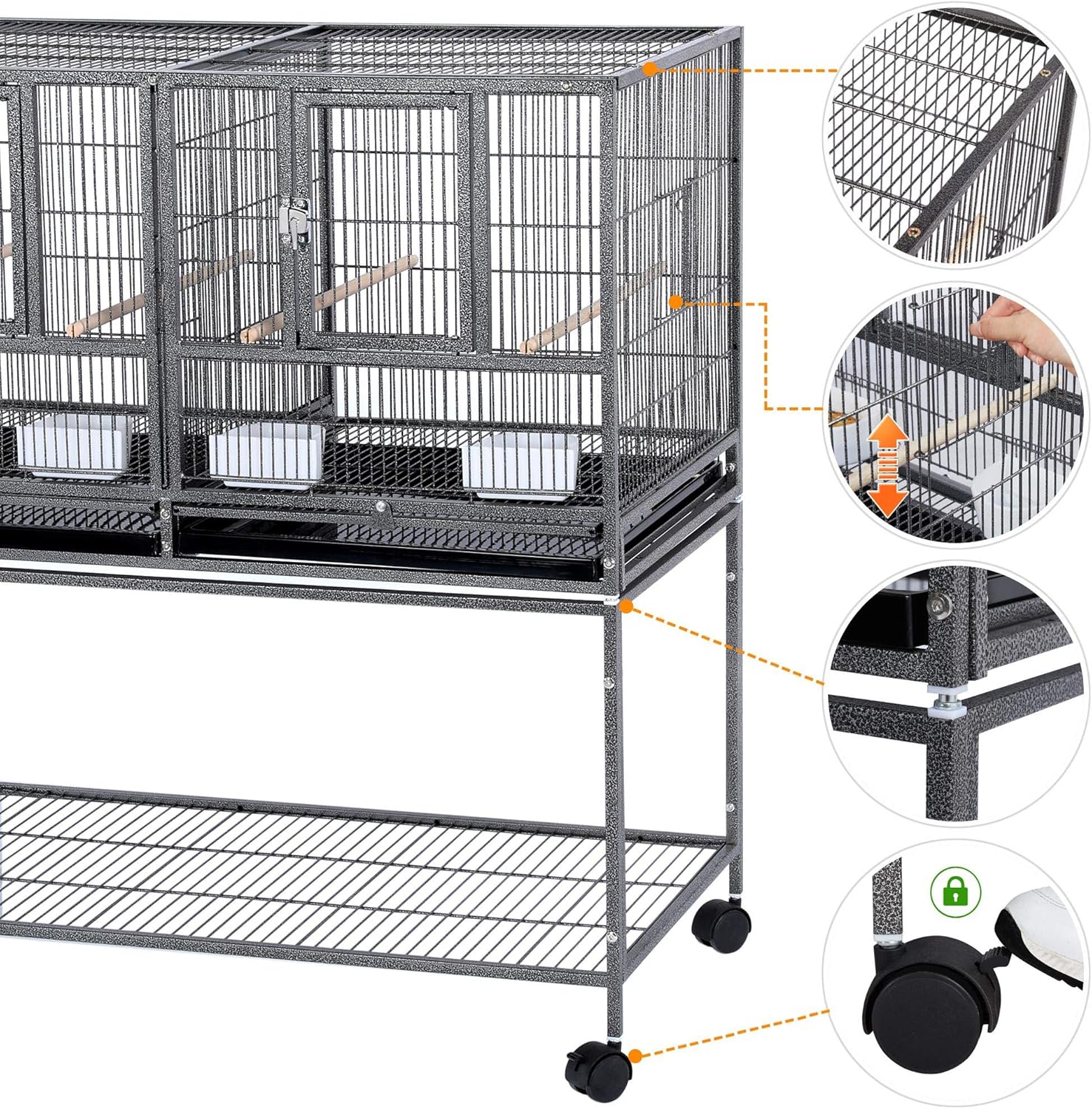 Topeakmart Divided Breeder Parakeet Canary Lovebird Finch Budgie Bird Cages W/Rolling Stand