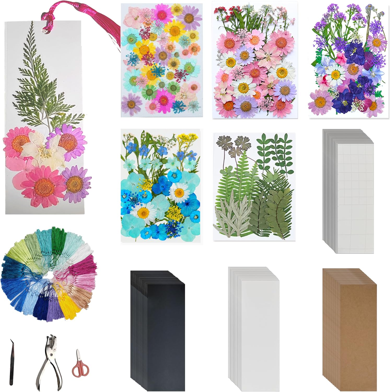Bakayoyo 451 pcs DIY Dried Pressed Flowers Bookmark Making Kit, DIY Paper Book Mark Bulk Craft Supplies for Book Lovers,Reading Women, Classroom& Ideal Gifts for Teachers Students Friends