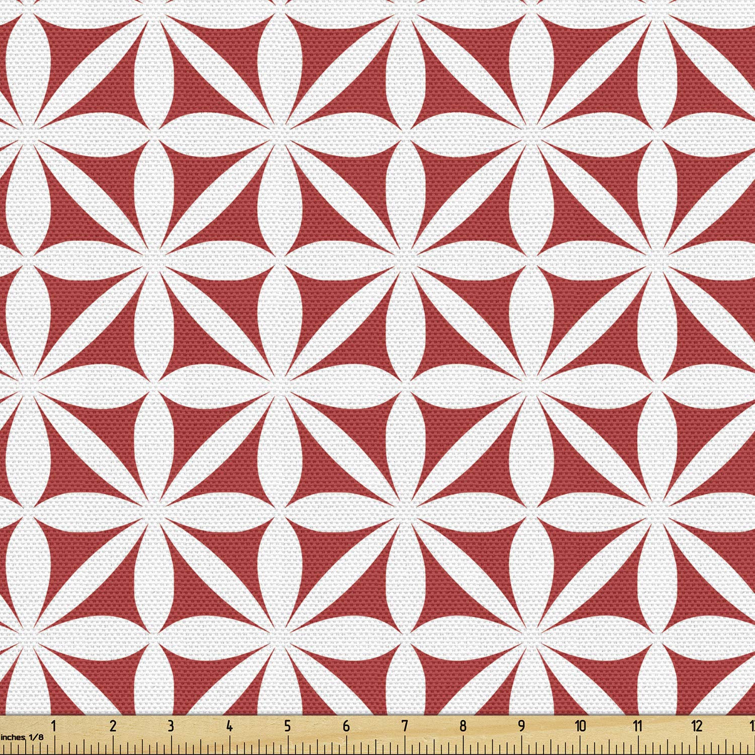 Lunarable Art Deco Fabric by The Yard, Chain Pattern of Flowers Diasies Gardening Theme Natural Springtime Inspired, Decorative Fabric for Upholstery and Home Accents, 3 Yards, White Red