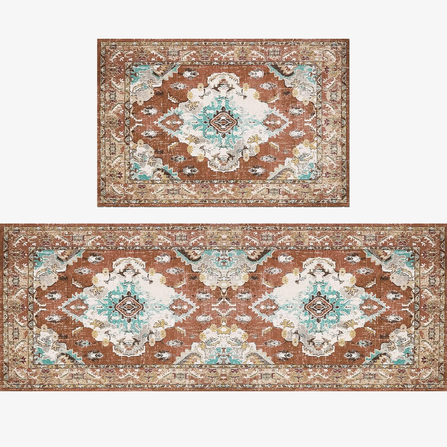 Yancorp Kitchen Rugs and Mats Sets, 2 Pieces Kitchen Runner Rug Non Slip Washable Kitchen Rug for Floor Bathroom Rugs,Kitchen,Hallway,Office,Sink,Laundry,Orange