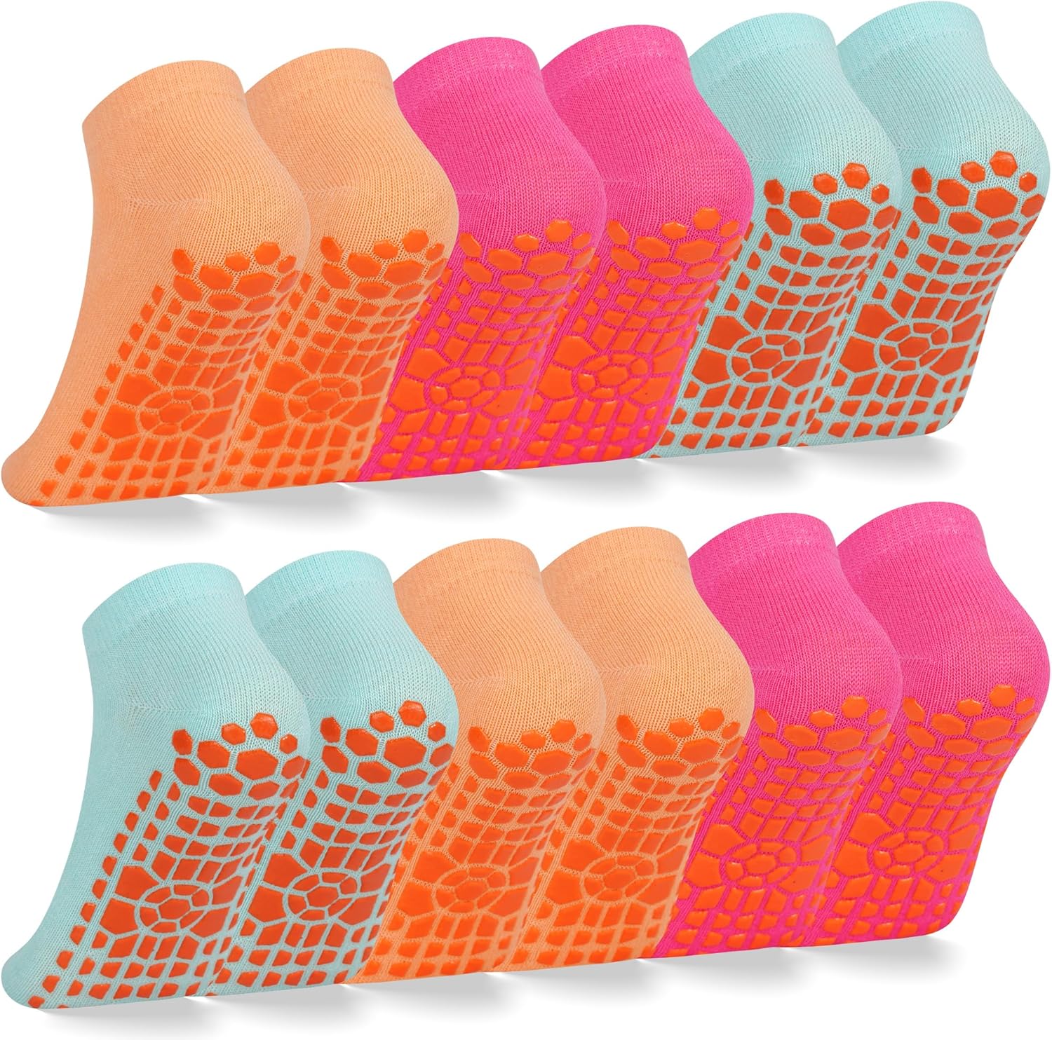 LIFPAU Kids Non Slip Trampoline Socks 6 Pairs, Kids Grip Ankle Socks, Athletic Sock for Boys Girls 2-5/6-9/10-13 Years