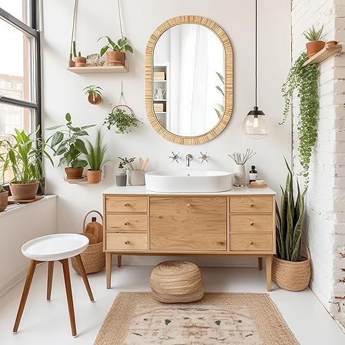 Miniatura 5 de Barnyard Designs Espejo de baño de ratán, marco de mimbre hecho a mano, estilo rústico, estilo granja, espejo bohemio para decoración de pared de