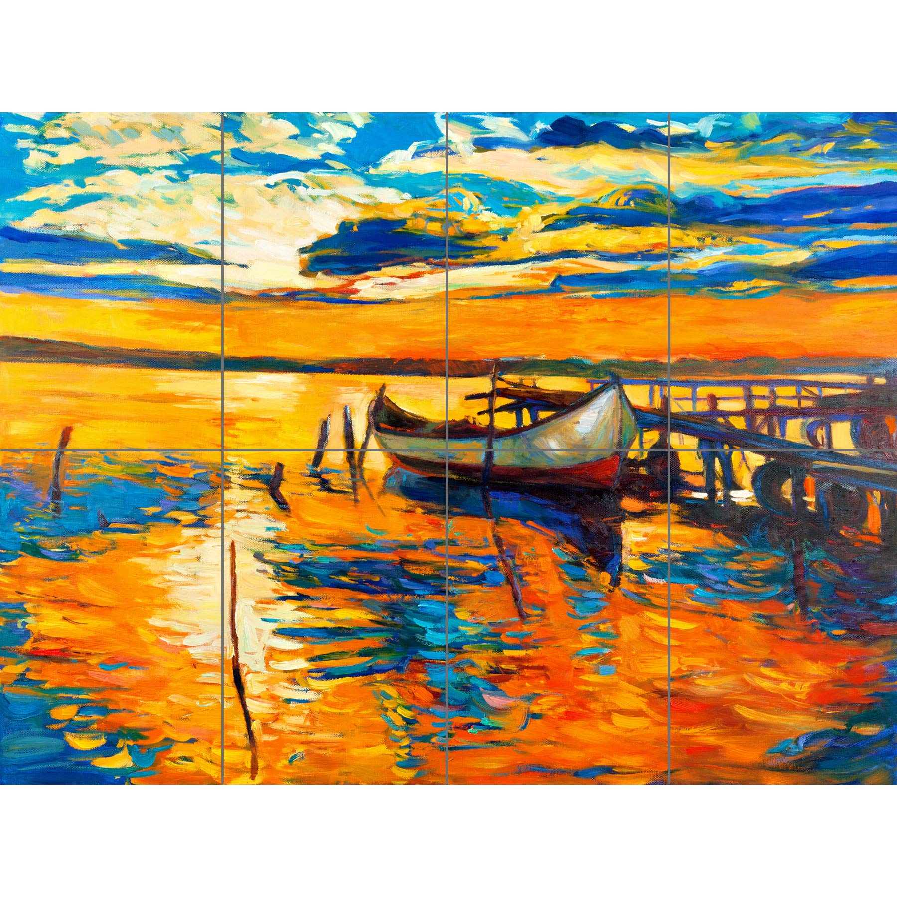 Artery8 Boat By The Dock At Sunset XL Giant Panel Poster (8 Sections)
