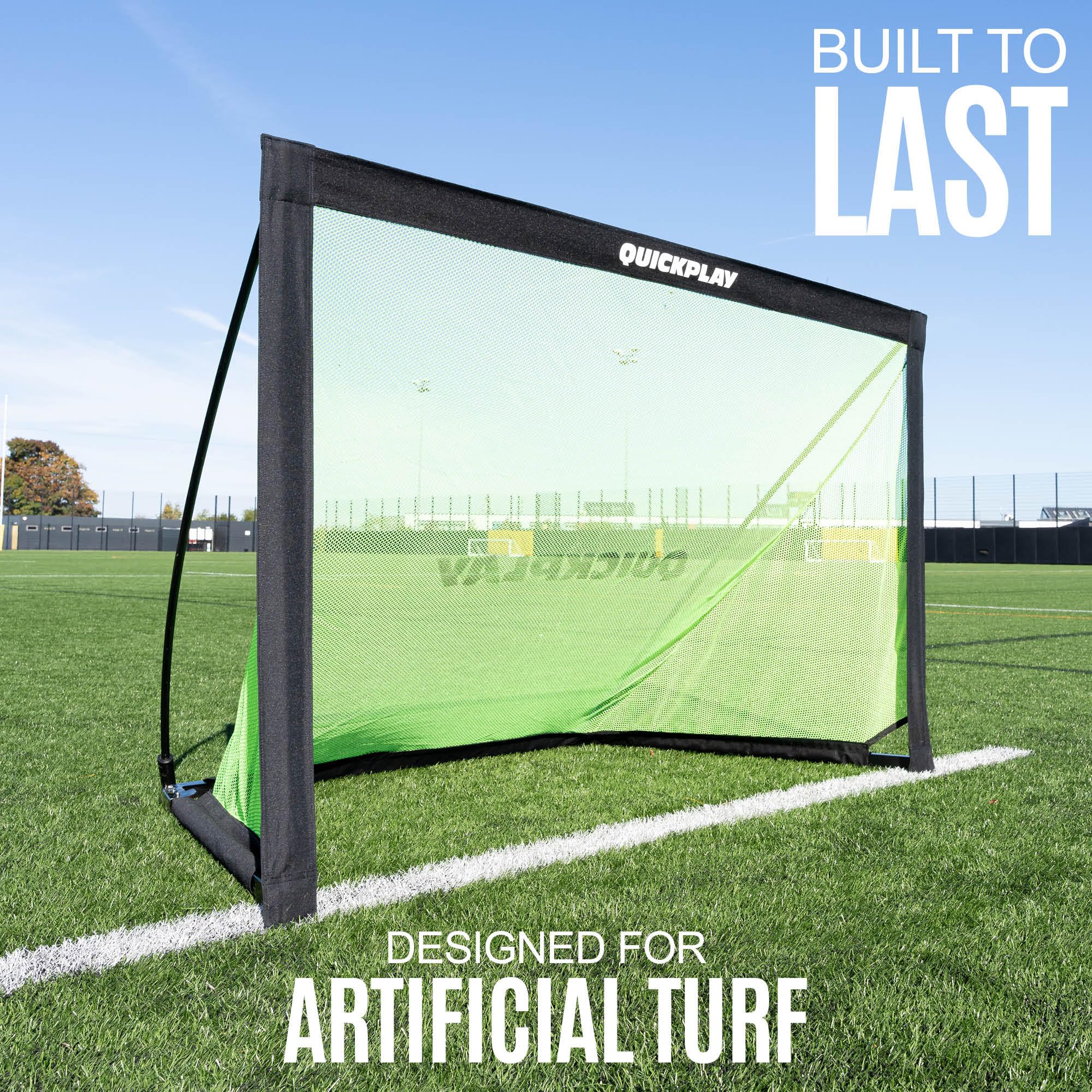 QuickPlay Kickster Pro Portable Football Goals for 3v3 Training, Matches & Instant Play - 20 Second Setup Folding FlexiGoal, Weighted Base, Indoor and Garden Football Goals with Pre-Attached Net - 4