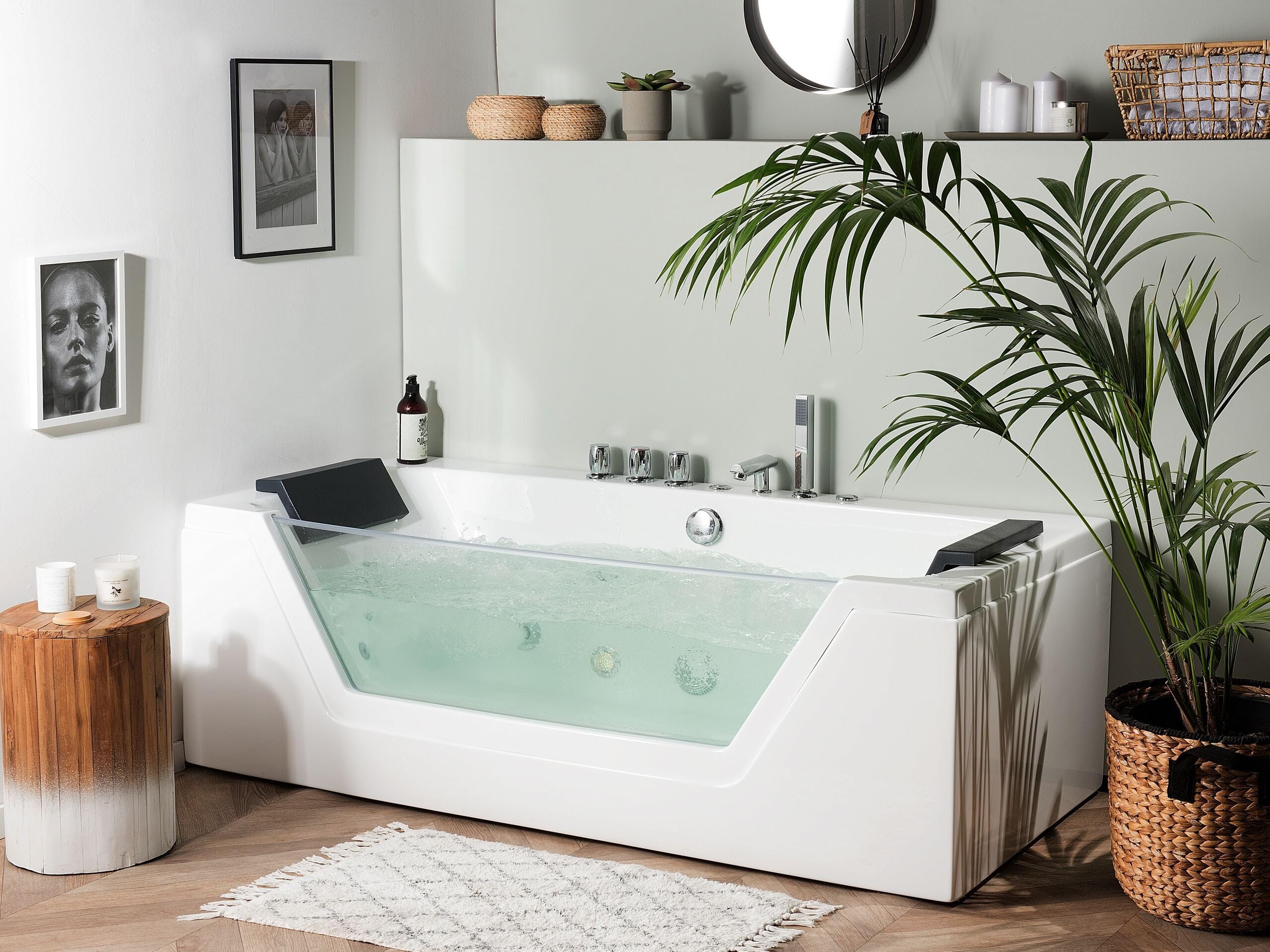 Bañera de hidromasaje blanco plata con LED de acrílico sanitario y vidrio individual 174 x 79 cm Samana