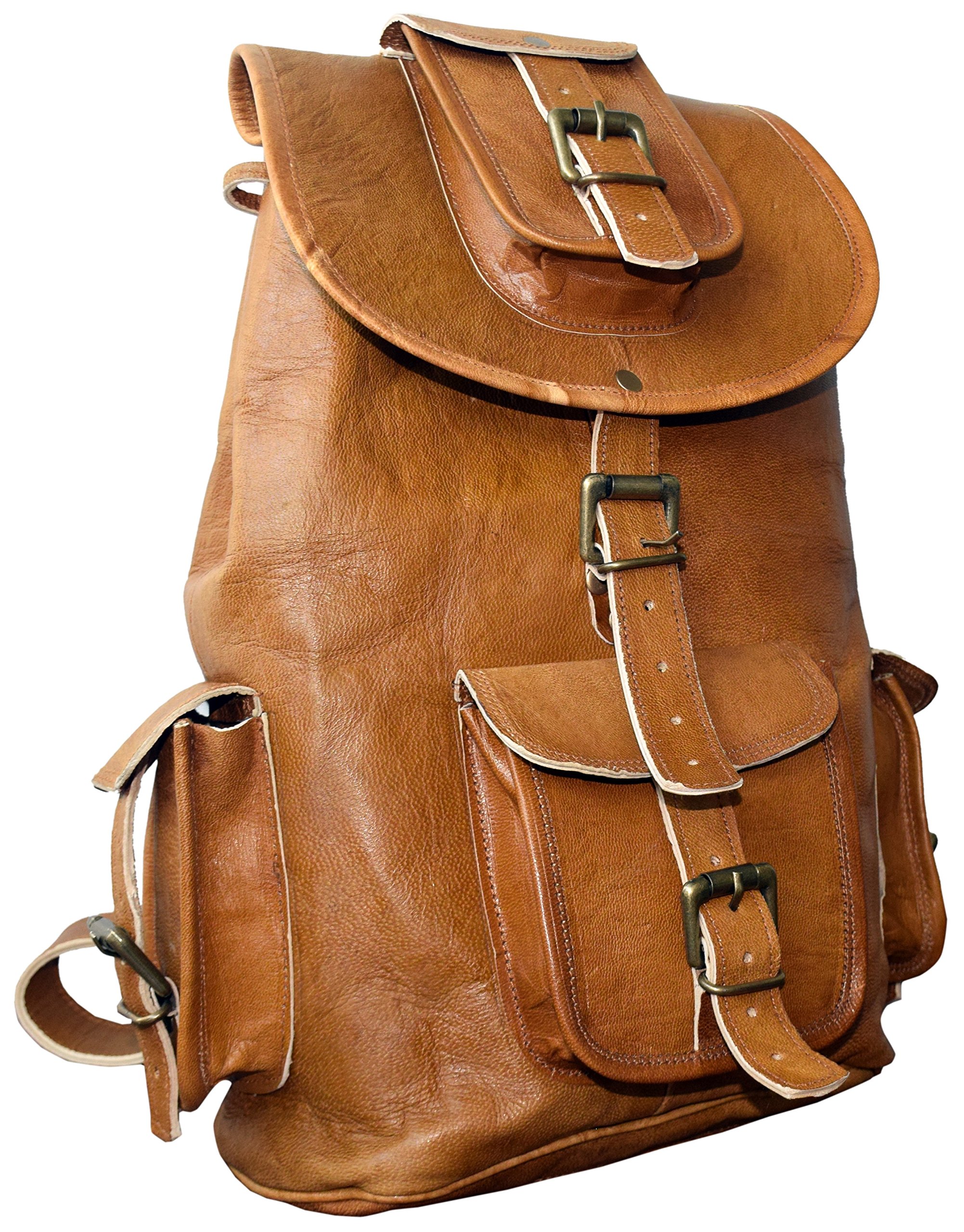 PC 15" TAN Leather Backpack Travel rucksack knapsack daypack College Bag for men women
