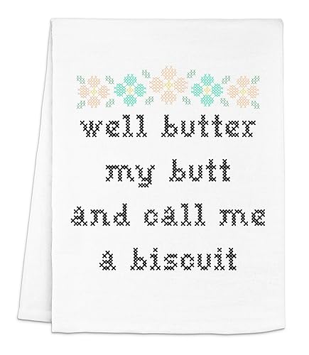 Moonlight Makers, Colorful Funny Dish Towel, Flour Sack Kitchen Towel, Sweet Housewarming Gift, Farmhouse Kitchen Decor (Well Butter My Butt And