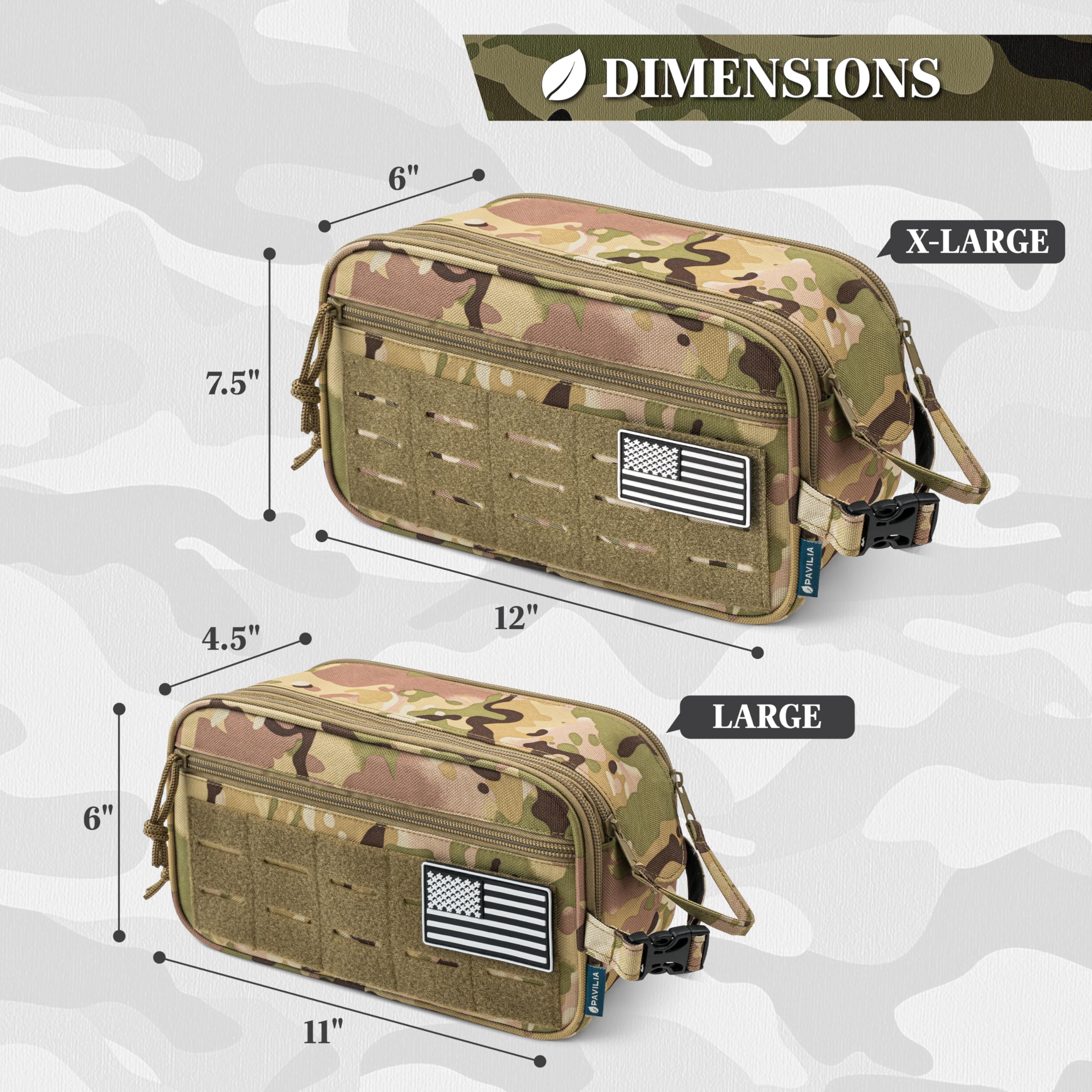 PAVILIA Taktischer Kulturbeutel für Herren, Hygiene-Reisetasche, Militär-Dopp-Kit, wasserabweisend, Molle-Tasche, für Herren, für Rasur, Pflege, Badezimmer, Dusche, Toilettenartikel, kleiner Organizer