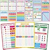 15 Packs Math Posters, Thick Elementary Math Chart Waterproof & Tear Proof with PET Film, Early Learning Poster Multiplication Table Educational Posters for Kindergarten Preschool Toddlers (14.5”x11”)