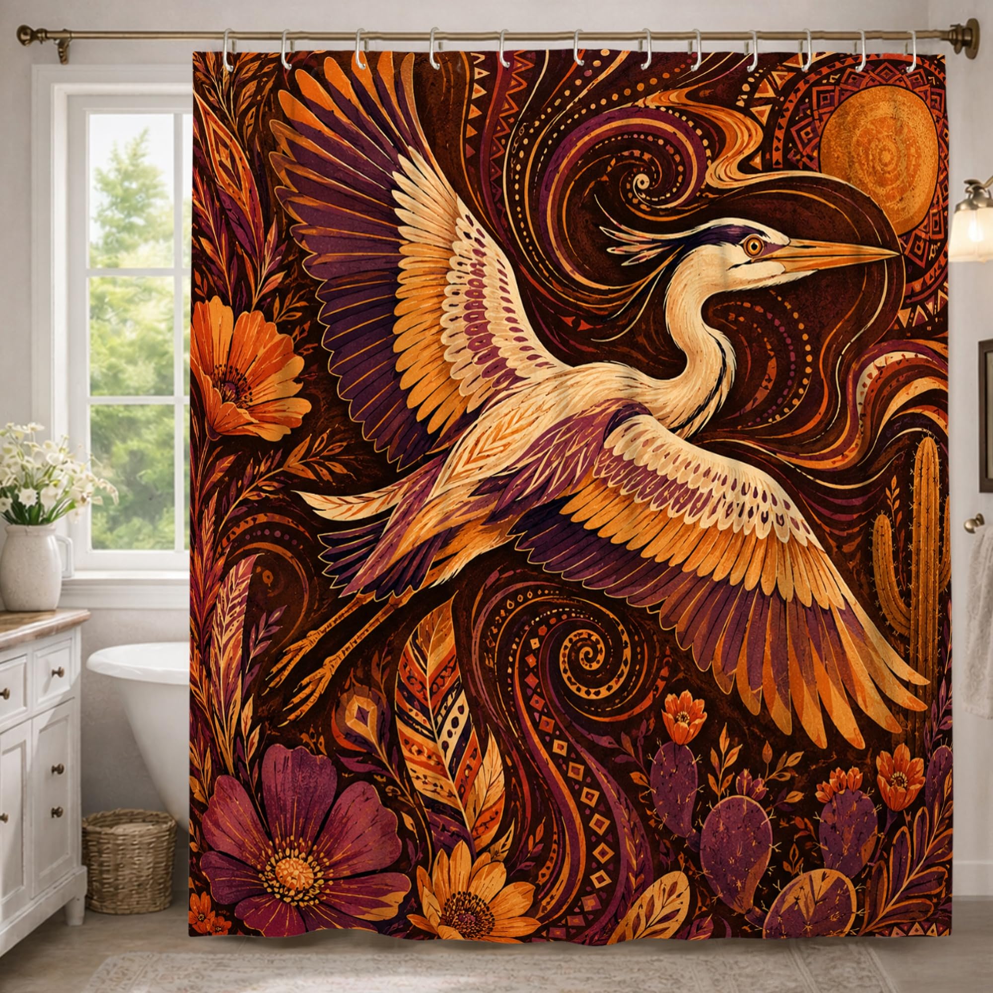 Rideau de douche orange extra long résoud les fuites d'eau de baignoire 183x243 cm Heron
