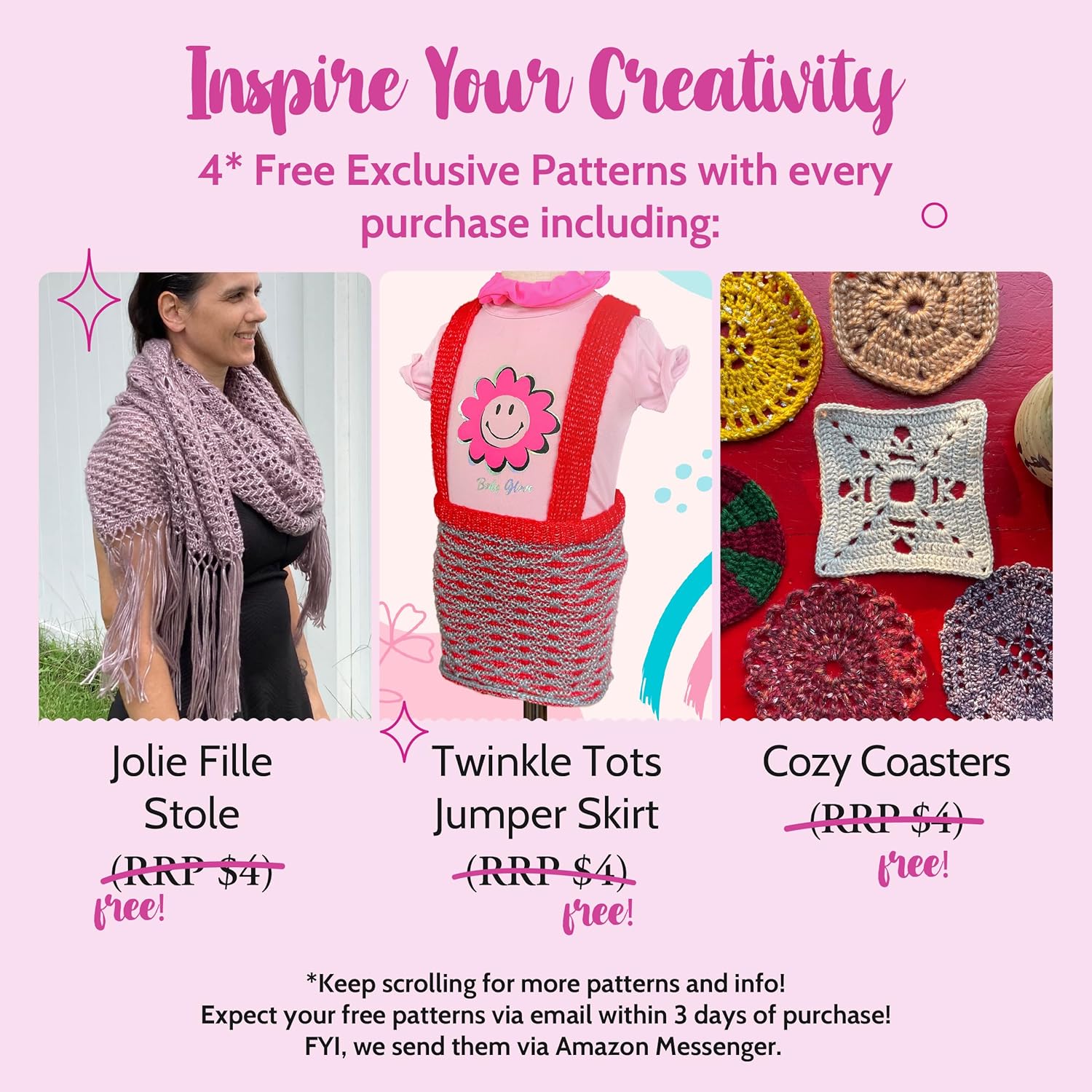 Retro-Glam Metallic Yarn for Crocheting, 4-Pack (1280Yds / 400G), Free Patterns - Sparkle Yarn for Knitting - 3 DK Light Worsted Weight - Royal Purple