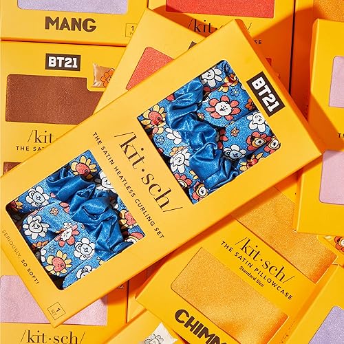 Vista 47 de Kitsch Juego de rizadores de satén sin calor, rizador de pelo sin calor para mujer, rizador de pelo para dormir, con 2 coleteros de satén para rizos