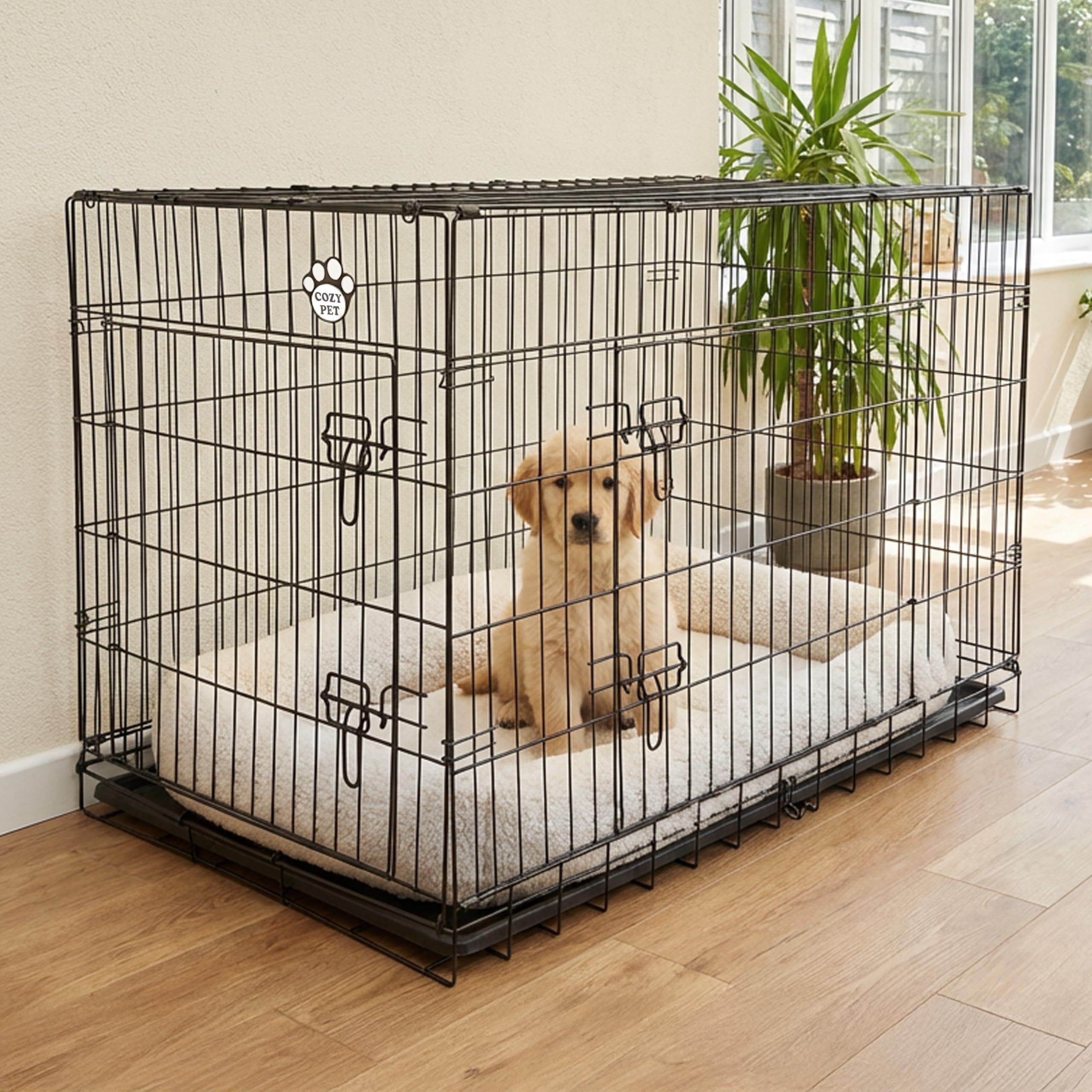 Cozy Pet Dog Crate 42" Large Size, 107cm Puppy Cage in Black with ABS Tray Folding Puppy Crate, Cat Carrier, Dog Cage, Travel Pen, DCP42B โ image 1