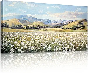 crmotu Large Landscape Wall Art, Flower Wall Art, Nature Wall Decor, Meadow with Wildflowers Canvas Prints, Rustic Aesthetic Pictures for Living Room Bedroom Above Bed Hallway Farmhouse 30x60inch