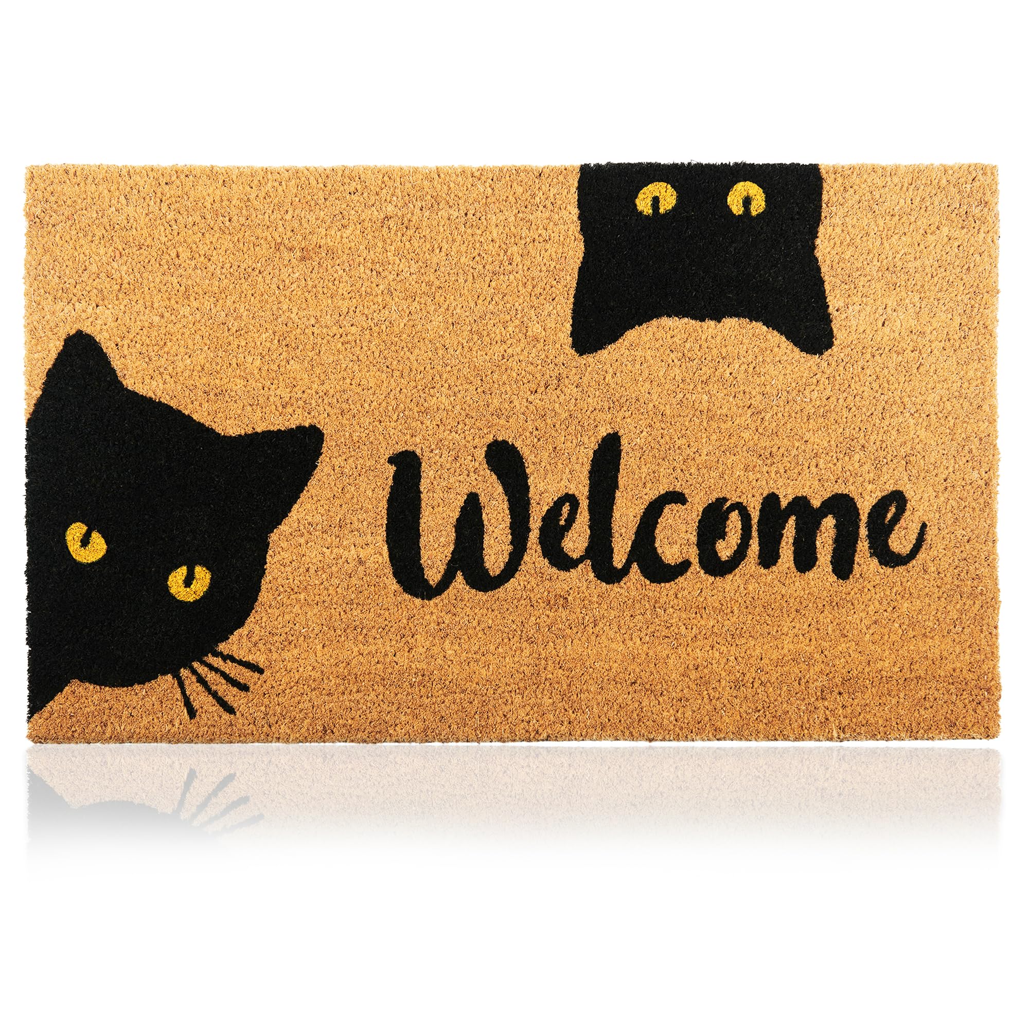 Fußmatte Kokosfaser Welcome Katzen - 70x40cm - Willkommens Fussmatte mit Antirutsch PVC & Kokos Oberfläche - für Hauseingänge, Flure, Außentüren, Wohnaccessoires - Schlichtes Originaldesign