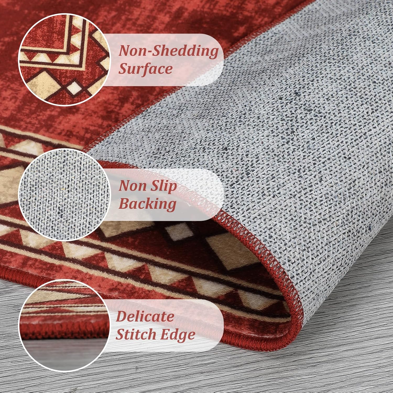 Machine Washable Runnar Rug 2x6 Runner Rug Bordered Rug Low Pile Stain Resistant Rug Premium Neutral Solid Rug Red Rug Runners for Hallways Non Slip Rug for Kitchen Bathroom Bedside,2x6