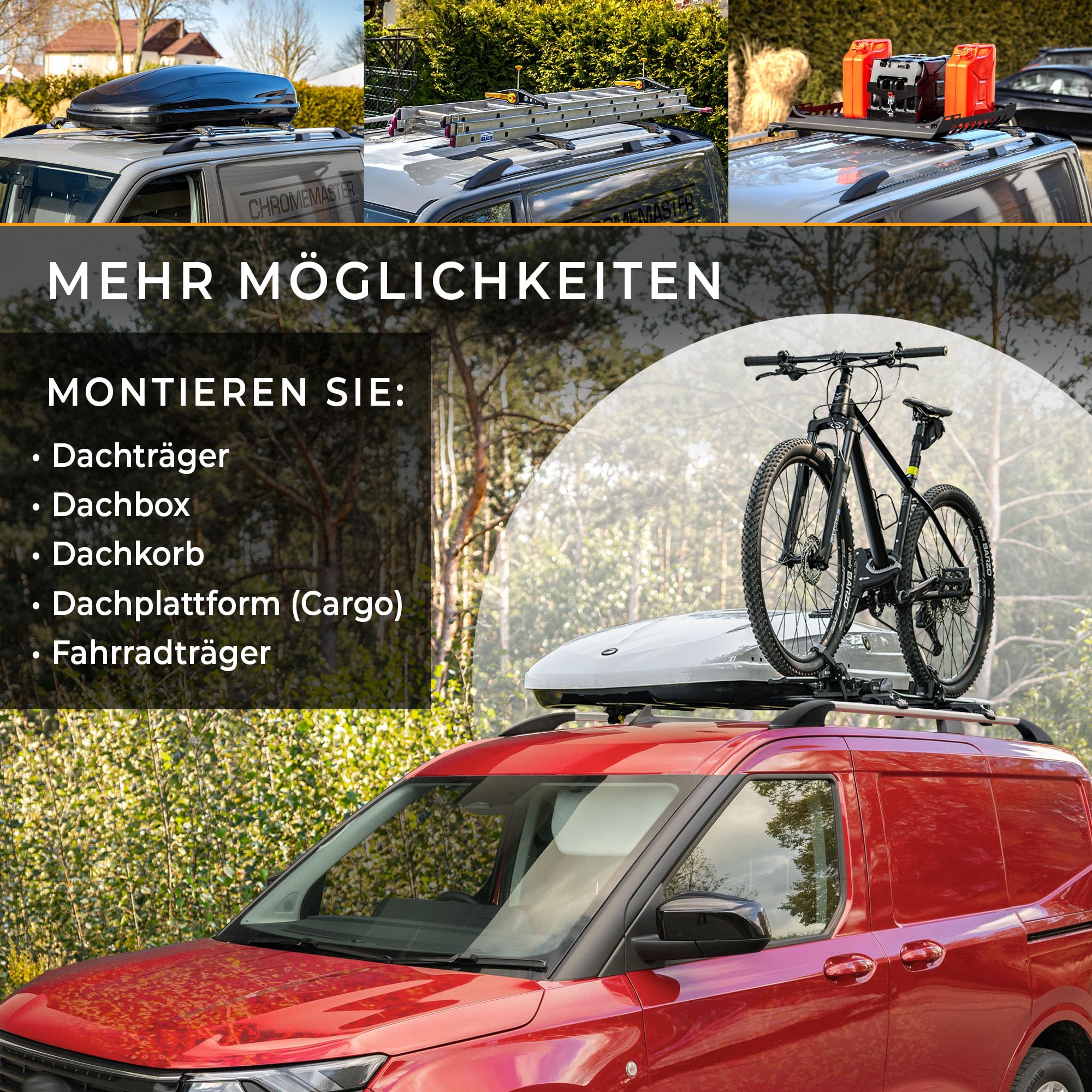 CHROMEMASTER | Dachrelinge Dachträger Kompatibel mit VW Multivan T7 L1 / L2 2021+; Geeignet zur Montage von Dachträgern, Dachboxen und Fahrradträgern | Einfache und Schnelle Montage | Alu