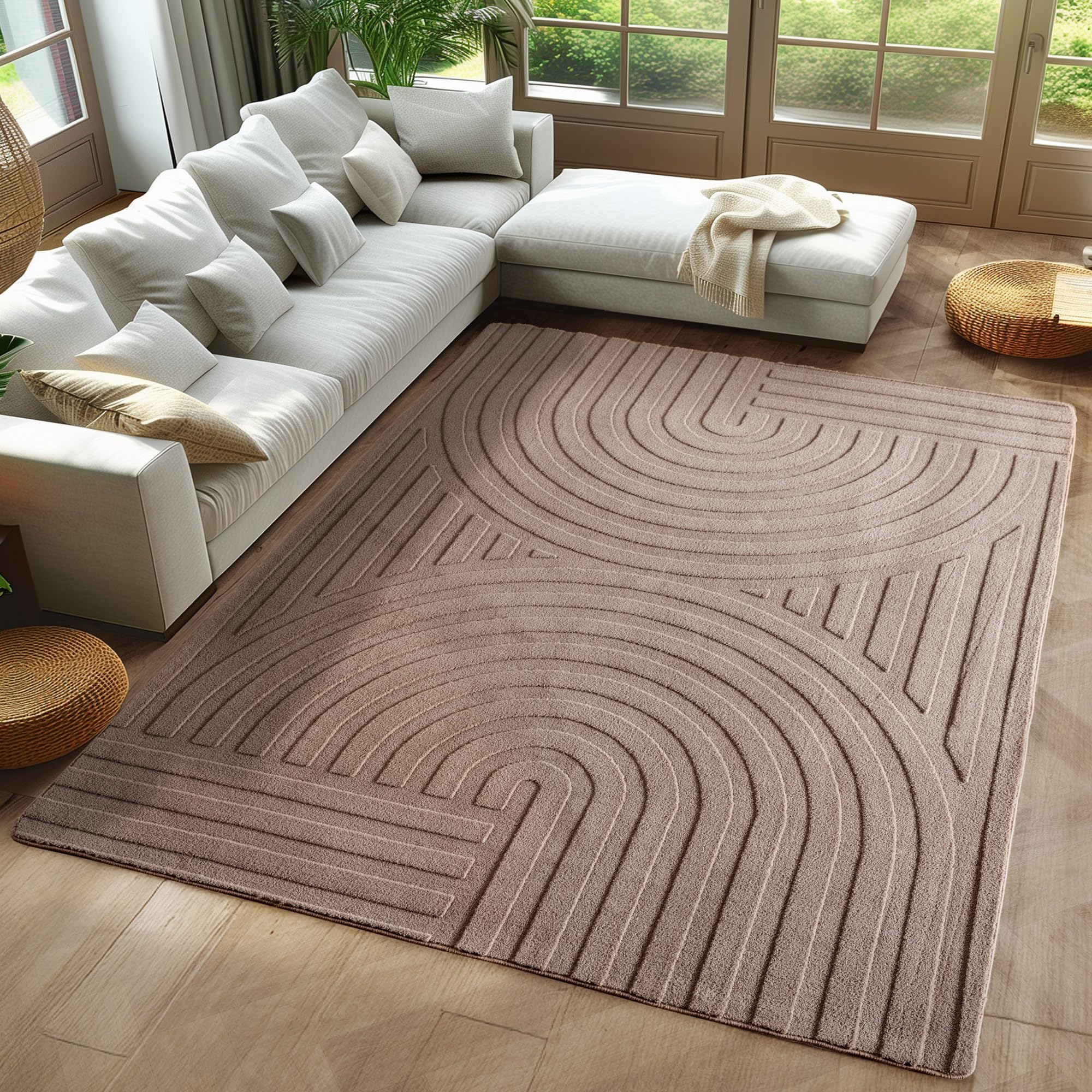 Carpetsale24 Boho Teppich Weicher Skandinavischer Kurzflor mit 3D-Effekt, Waschbar & Pflegeleicht, Moderner Teppich für Wohnzimmer, Esszimmer oder Schlafzimmer
