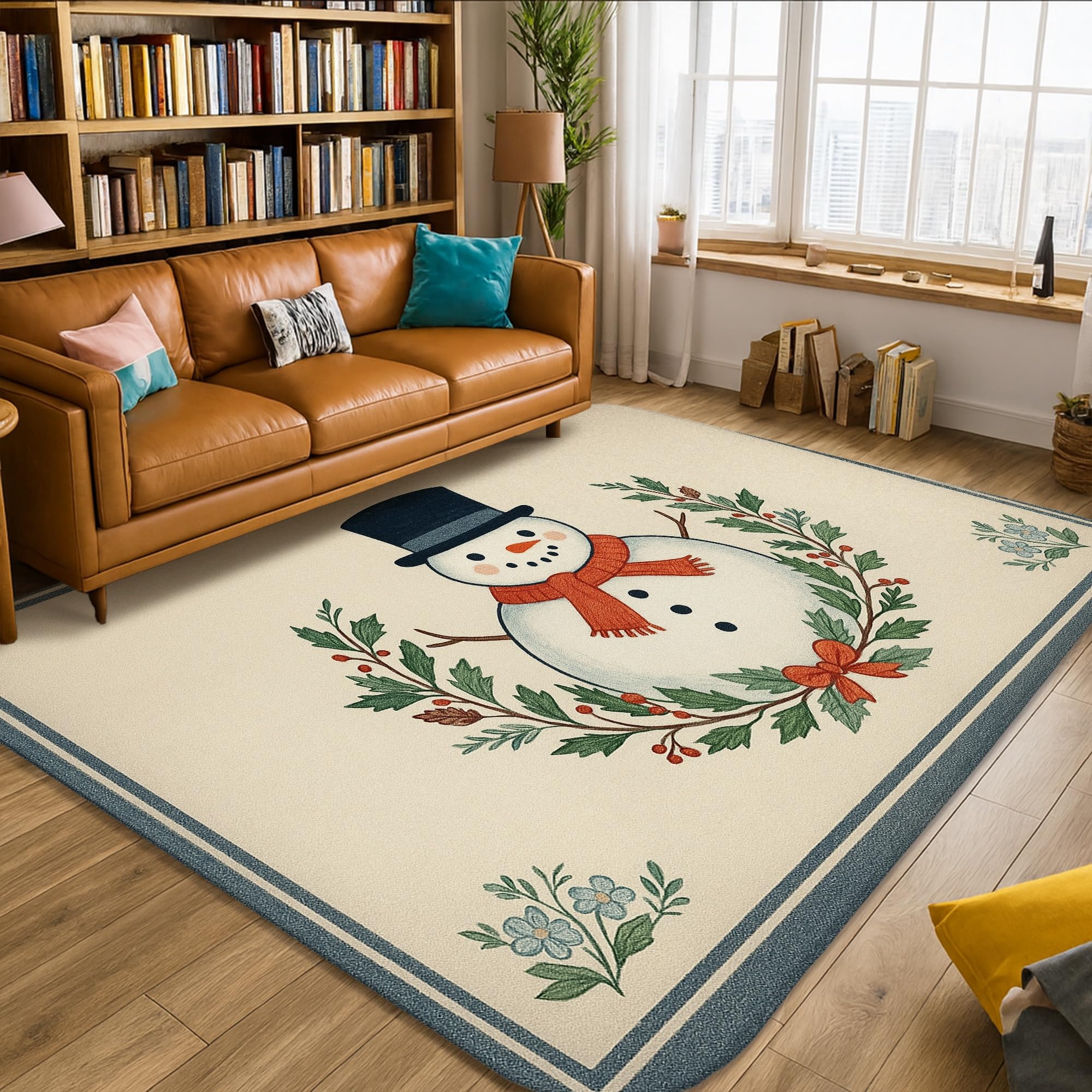 Tapis de sol bonhomme de neige blanc pour salon et couloir - Format rectangulaire 1,5 x 2,1 m