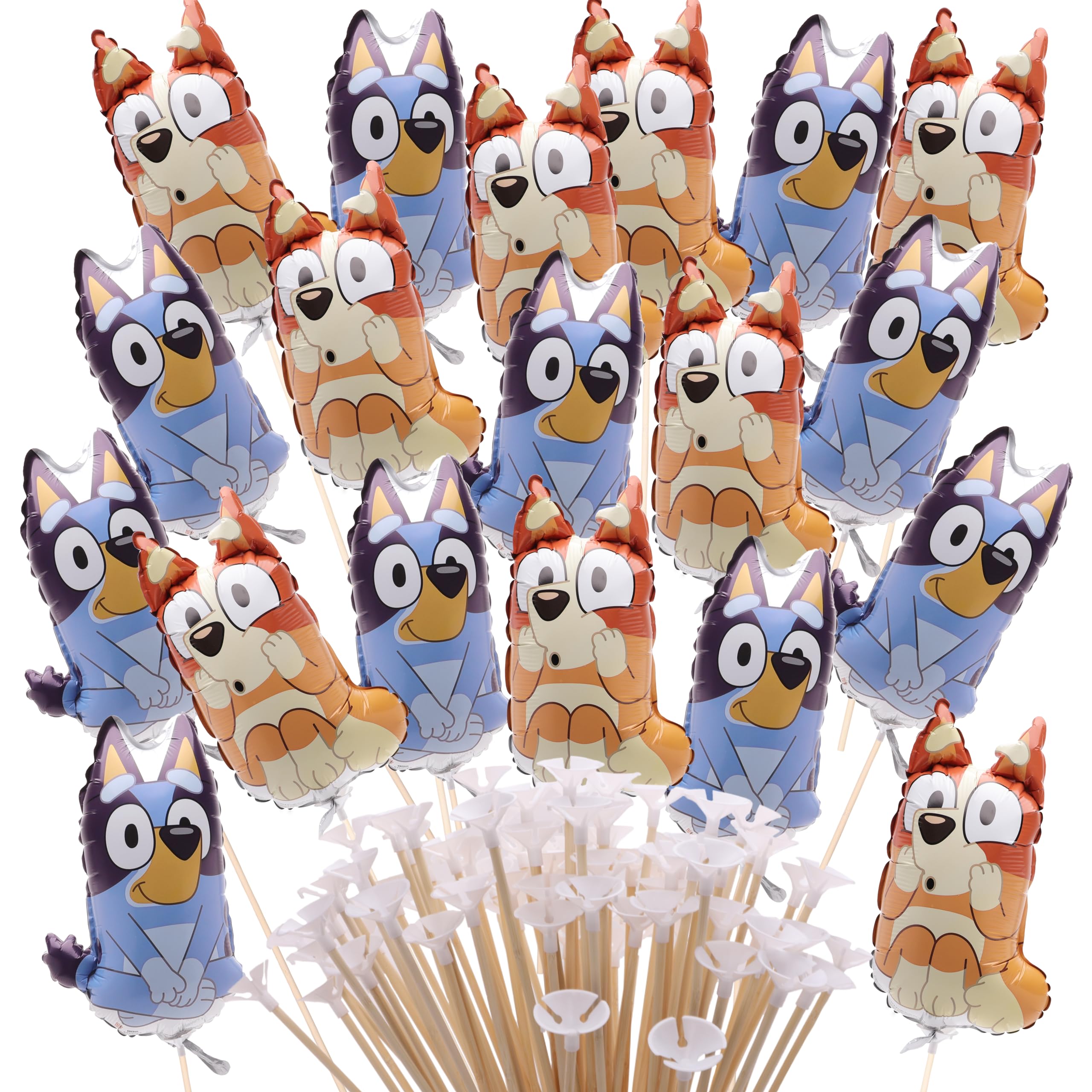 Toyland® Pack of 20 - Bluey & Bingo Mini Character Balloons - Sticks and Cups Included - Birthday Party Decorations