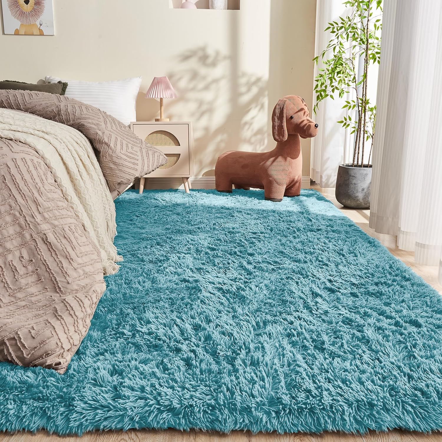 OPPODREAM 6x9 Greyish Turquoise Rugs for Bedroom, Ultra-Soft Fluffy Area Rugs for Living Room, 6 x 9 Shag Carpet for Nursery, Kids, Girl, Boy, Baby, Plush, Fuzzy, Shaggy, Cute Home Decor