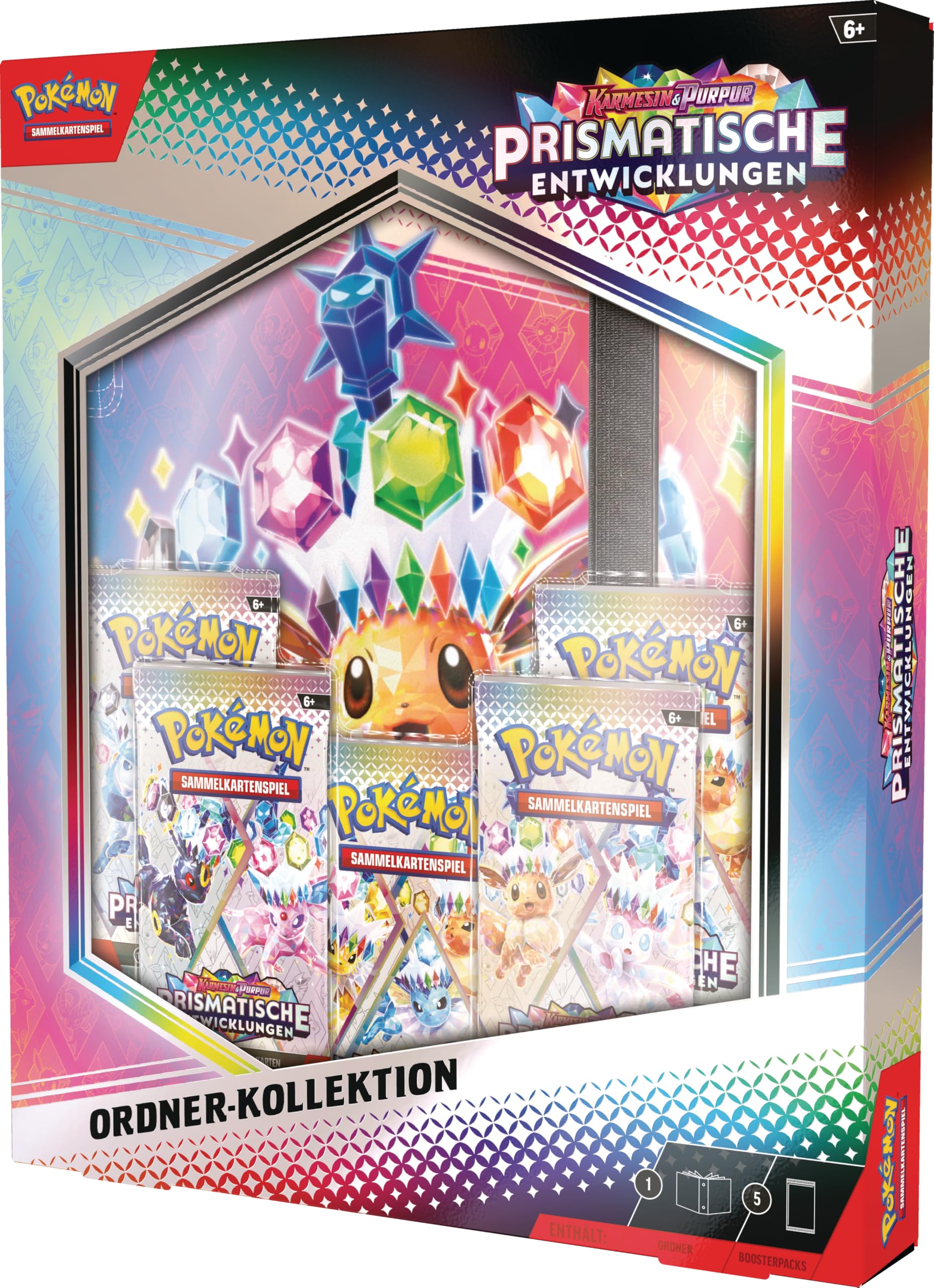 Pokémon - Kolekcjonerska gra karciana kolekcja karmesin & purpur – rozwój pryzmatyczny (segregator z 378 przegródkami na karty i 5 pakietami Booster)