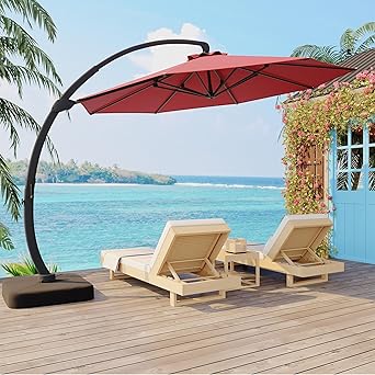 11FT Cantilever Patio Umbrella With Base Included, Cantilevers Outdoor Umbrella Heavy Duty Offset, Aluminium Curved Cantilever Umbrella