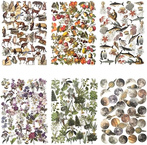 Maxleaf Juego de 240 calcomanías impermeables de flores, hojas, animales, plantas, naturaleza, para planificadores, álbumes de recortes,