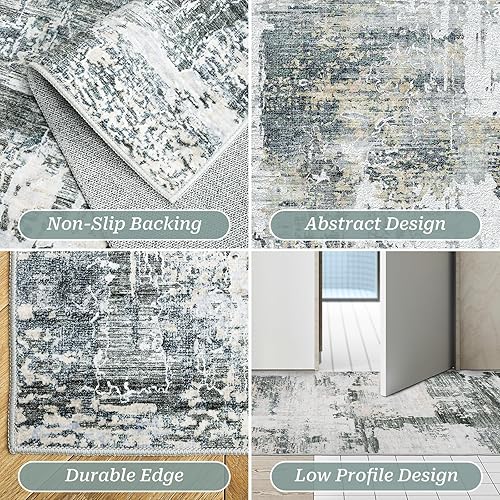 Miniatura 4 de Restydon Alfombra de pasillo de 2 x 10, lavable para pasillos, resistente a las manchas, antideslizante, alfombras de corredor abstractas para