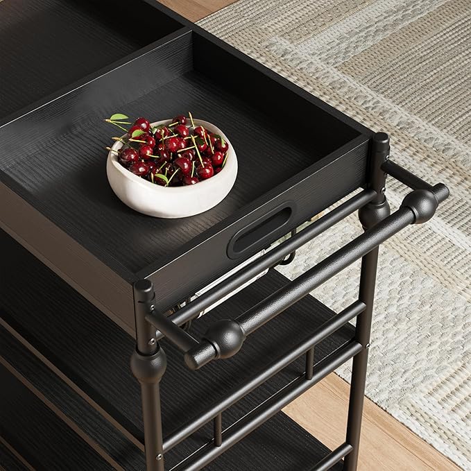 Carrito Bar Móvil GarveeHome 3 Niveles con Ruedas y Soporte Vinos, Negro miniatura 4