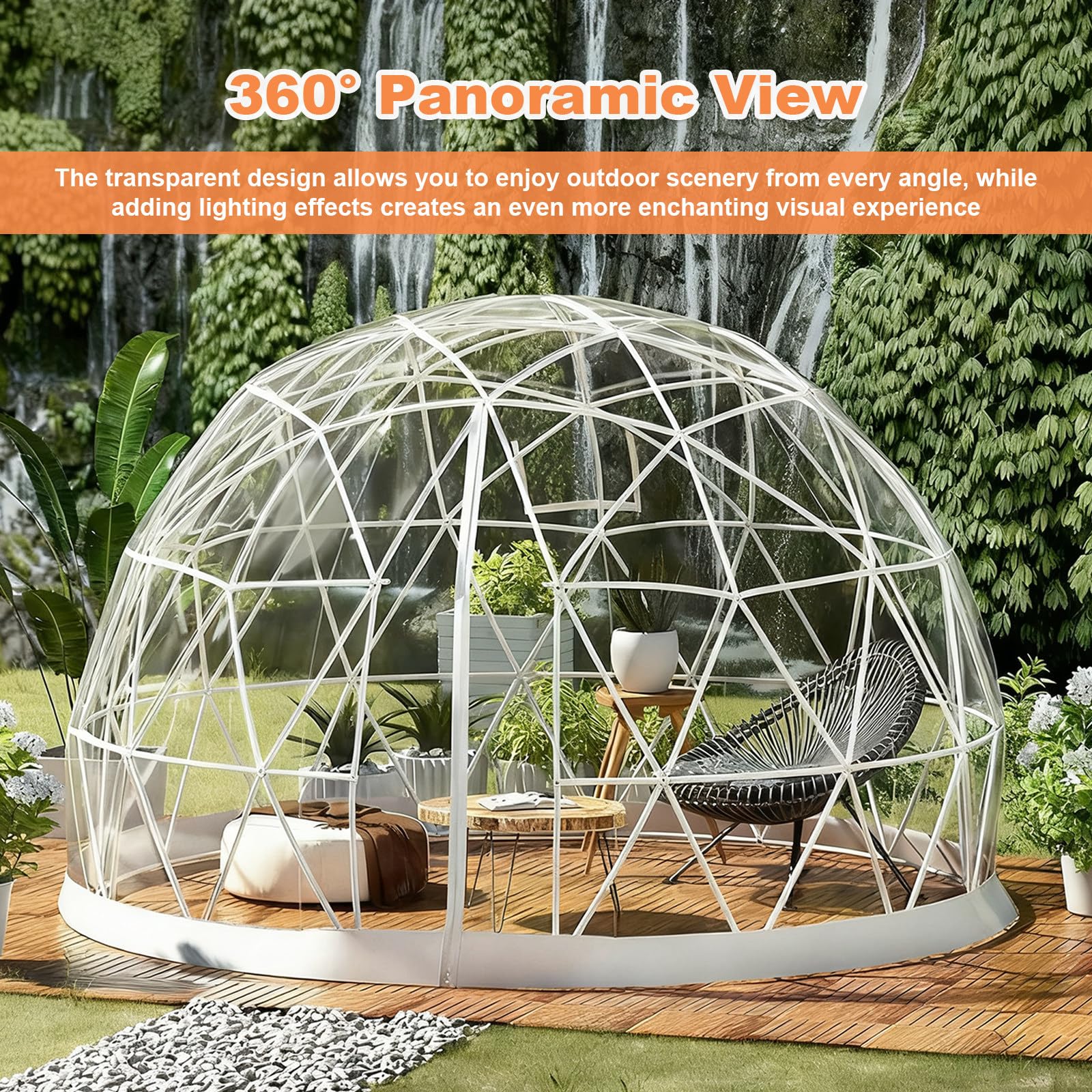 Garten-Iglu-Bubble-Zelt Mit Reißverschlusstüren Und 10 M Lichterkette, 3,6 M, Transparente TPU-Außenkuppel Für 5–7 Personen, Schafft Einen Privaten Rückzugsort Zum Campen Und Essen
