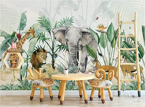 Murwall Kids Wallpaper Tropical Wall Mural Animals Wallpaper Safari Wall Mural Leaf Wall Mural Kids Room
