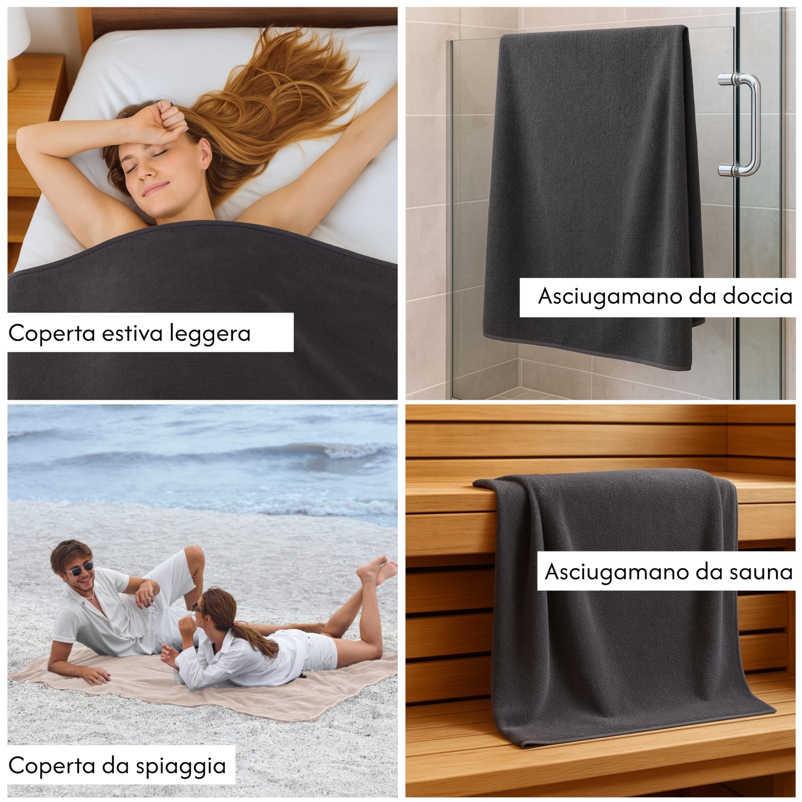 Telo mare in spugna XXL 100% cotone, Grigio, 150x200cm | Asciugamano da bagno grande, sauna, doccia, cotone, mare, taglia grande, spiaggia, telo