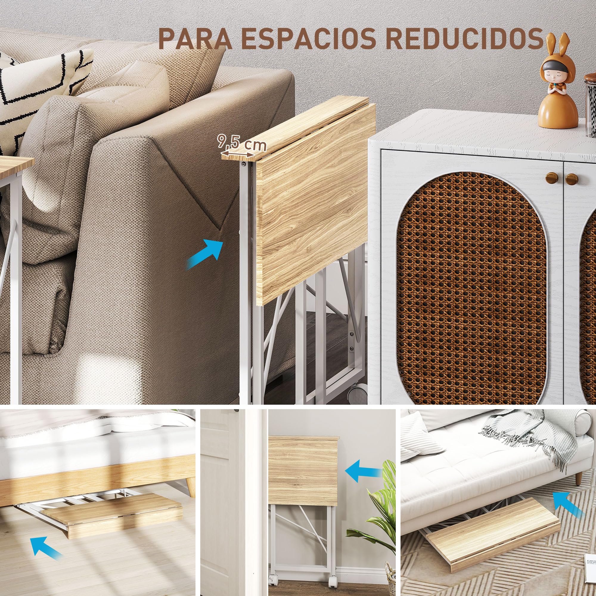 HOMCOM Escritorio Plegable con Ruedas Compacta Casa 80x40x75 cm Natural | Mesa Escritorio Compacta, Mesa de Ordenador Portátil, para Oficina, Espacios Pequeños