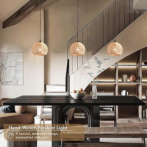 Miniatura 2 de Mini lámpara colgante tejida con cuerda de cáñamo, lámpara de araña bohemia, lámpara colgante de mimbre, lámpara colgante de ratán para dormitorio,