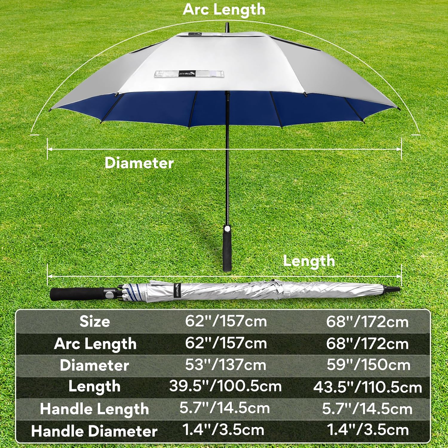 ZOMAKE Large Golf Umbrella UV Protection, 51/54/62/68 Inch UV Blocking Sun Umbrellas UPF 50+ for Rain Windproof Auto Open Vented Double Canopy