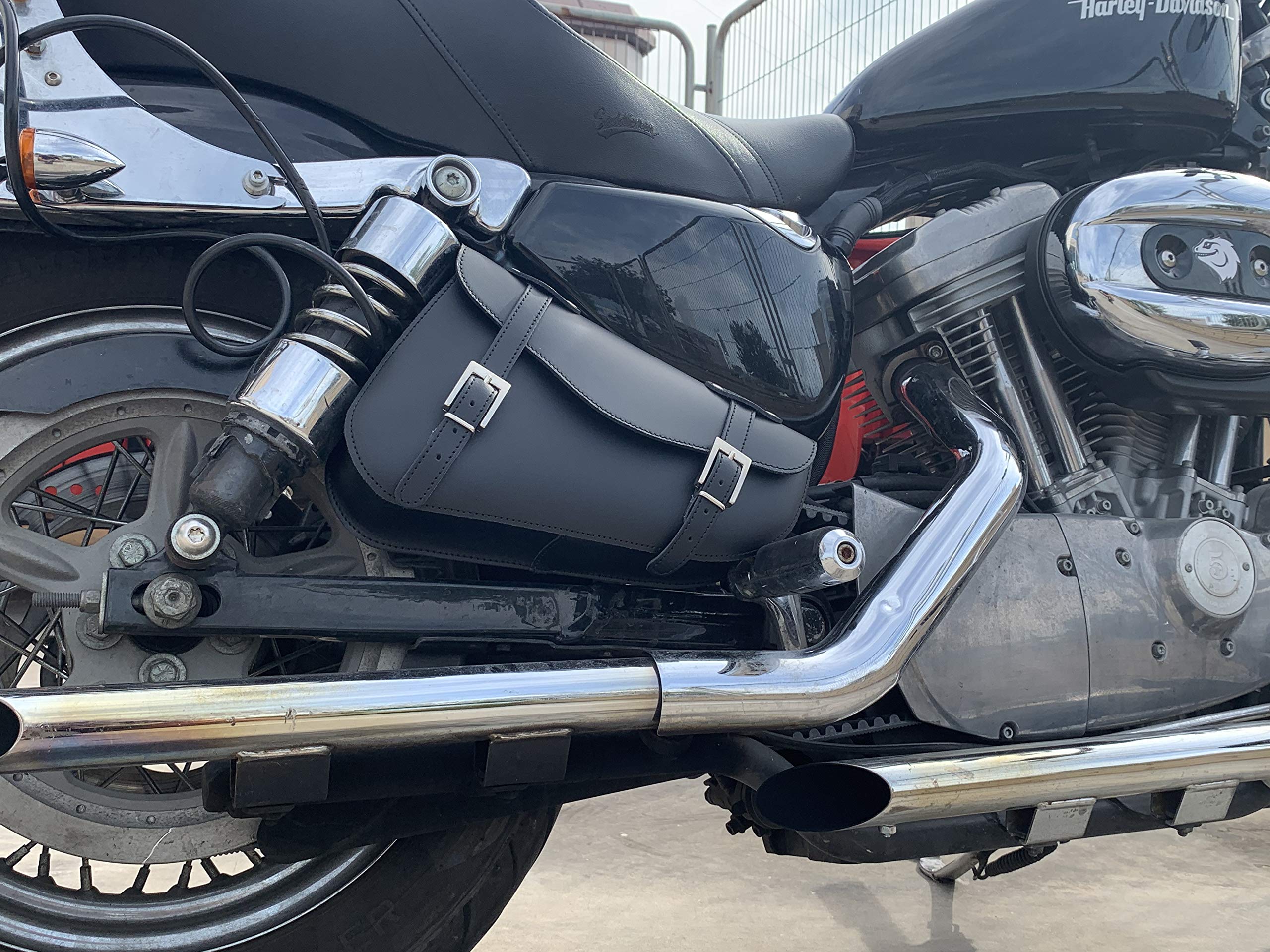 IGUANA CUSTOM - Borsa a forcellone in pelle - Specificamente per il lato destro della Harley Davidson Sportster - Fatto a mano in Spagna in vera pelle