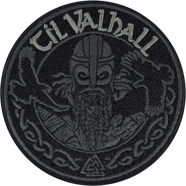 Viking Patch for Clothing | Vikings Sticker for All Fabrics and Leather | "Til Valhall" Valhalla Emblem allfather Odin | Embroidered Fabric Applique | 80x80 mm