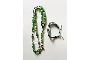 San Judas Tadeo Blessings: Emerald Crystal Rosary & Woven Cord Bracelet