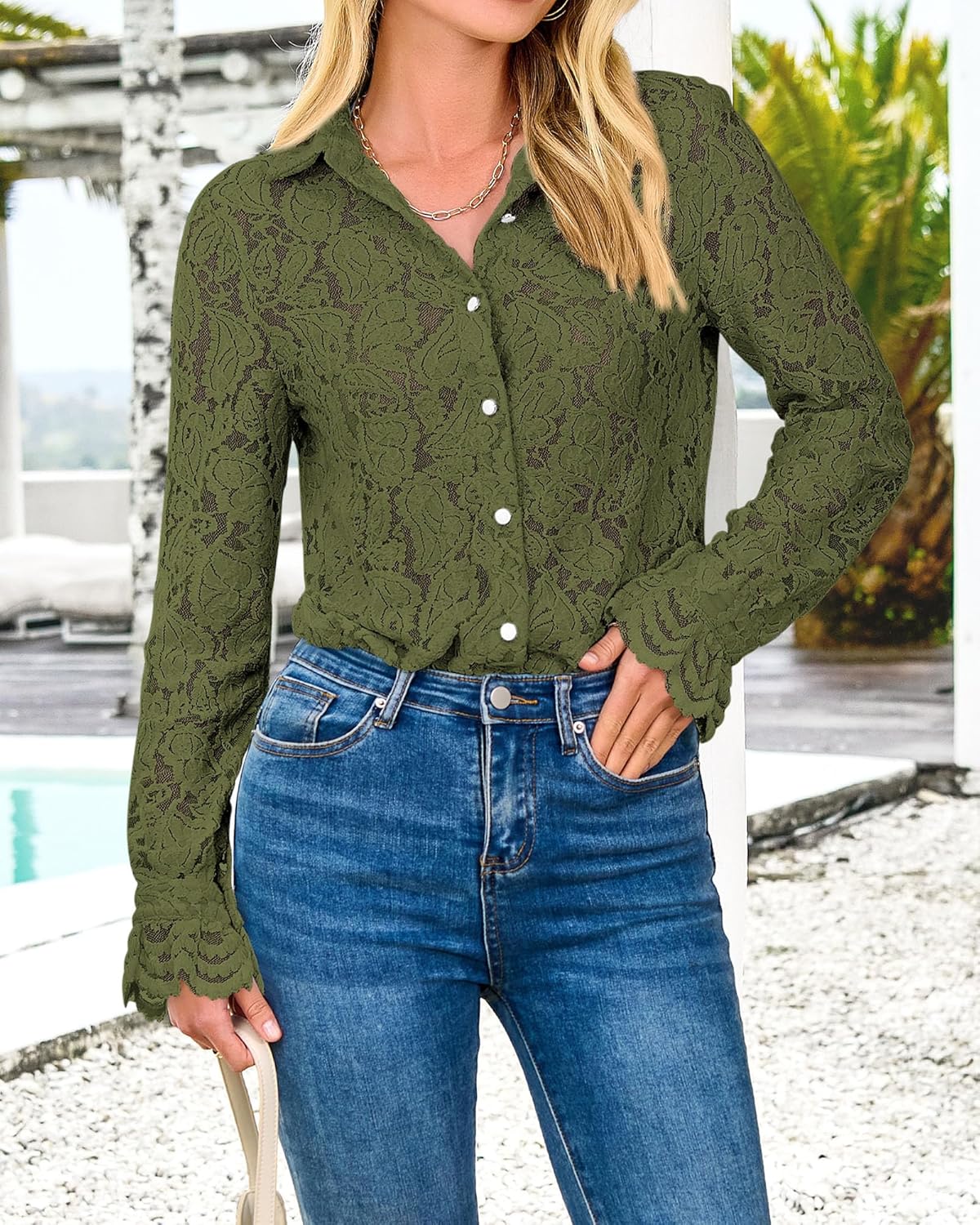 BTFBM Long Sleeve Lace Blouses for Women 2024 Fall Dressy Casual Button Down Shirts Date Night Outfit Club Party Tops - Image 2