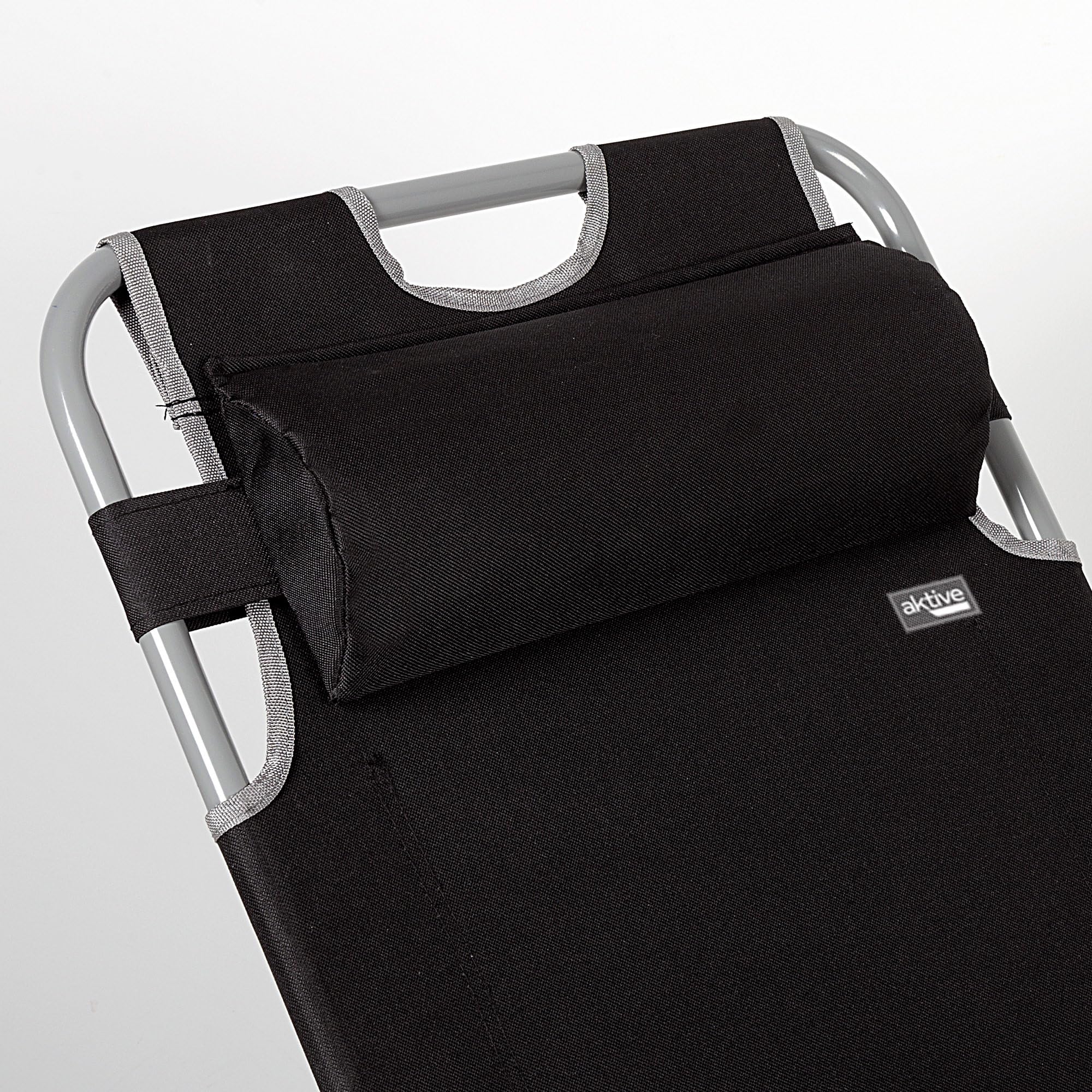 AKTIVE Tumbona Plegable, 177x47x34/85 cm, Negra, 3 Posiciones, Incluye cojín, Topes antivuelco, Tejido poliéster, Estructura Acero, Soporta 110 kg, Tumbonas Plegables para Playa y terraza (62297)