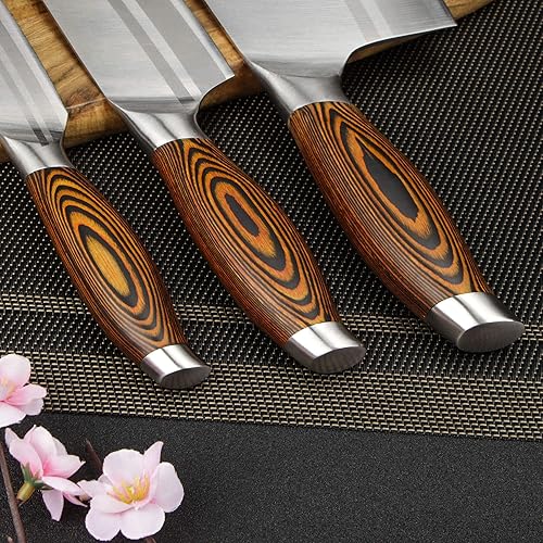 Miniatura 7 de MSY BIGSUNNY - Juego de 9 piezas de cuchillos de cocina con bloque, juego de cuchillos de acero alemán con picador de huesos, mango de madera de