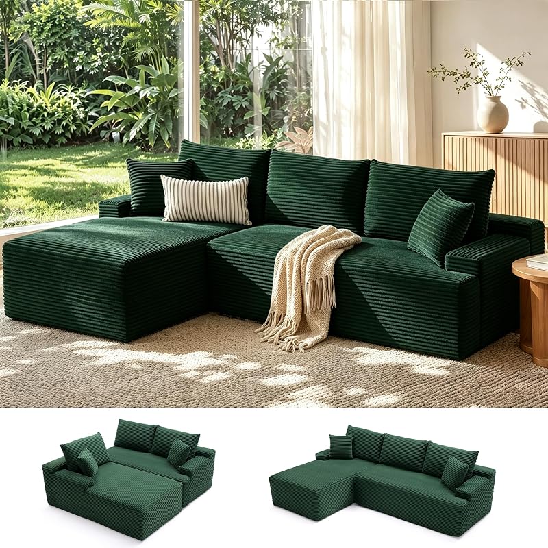 Mangodan Cloud Sectional Sofa, Boneless Couch for Living Room, Green