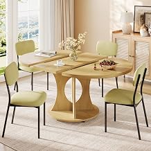 Feonase 43.3"-59" Extendable Dining Table Set for 4-6 w/Stackable Chairs