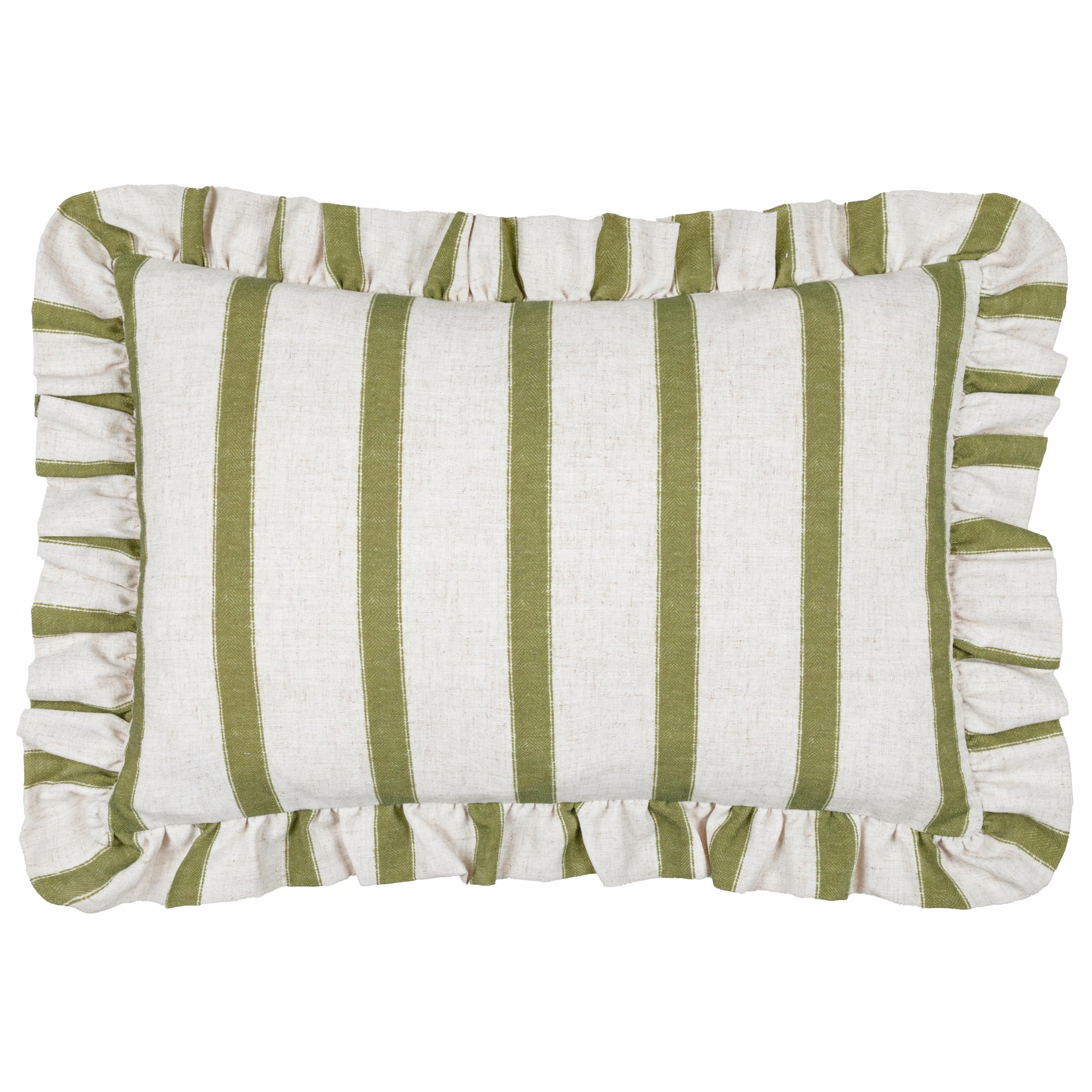 furn. Wylder Connie Polyester Filled Cushion – Striped Ruffle Linen Textured Decorative Pillow (Olive – 35x50cm) — image 1