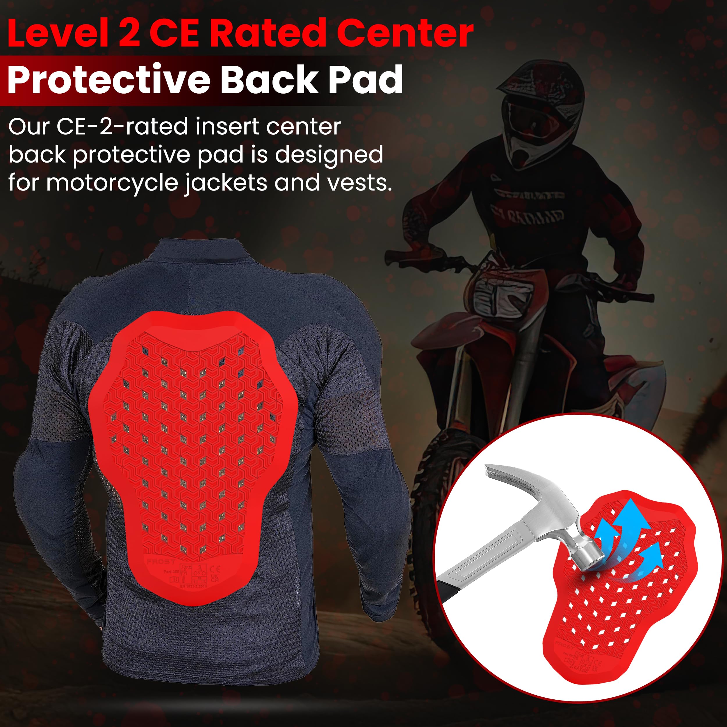 Almohadilla protectora de espalda aprobada por la CE Nivel 2, almohadilla protectora de repuesto para chaqueta de motocicleta para hombres y mujeres.