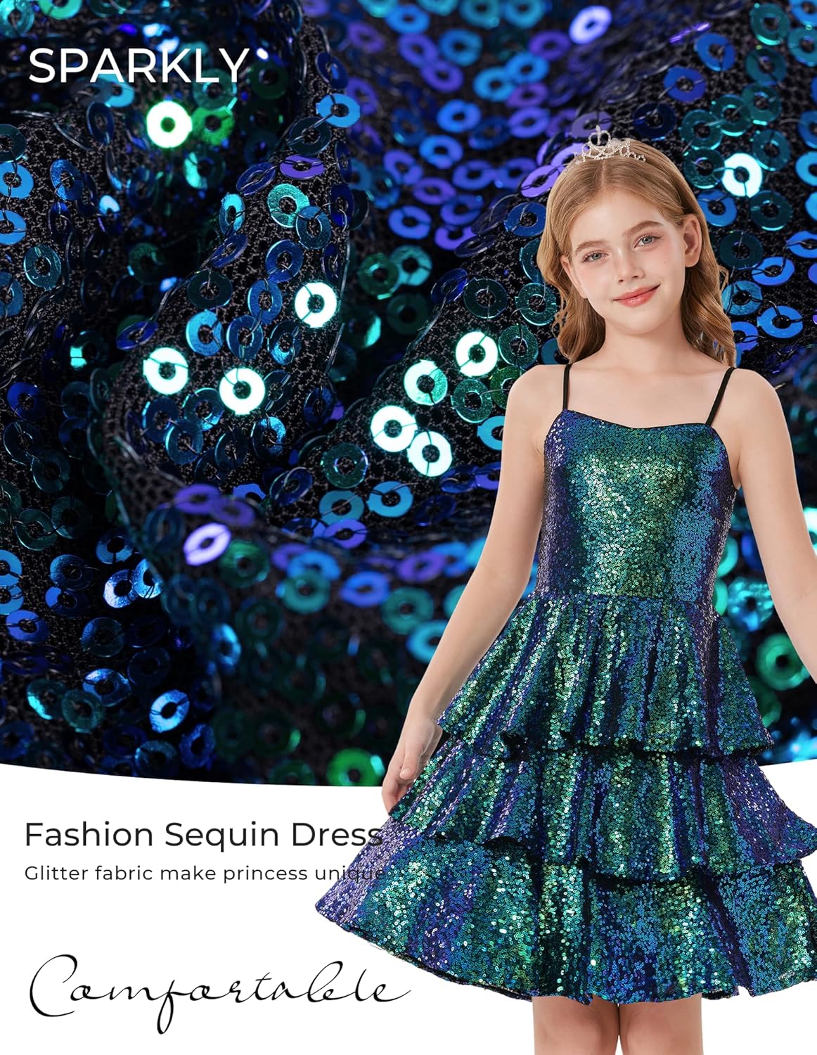 GRACE KARIN Girls Sequin Formal Dresses Kids Party Special Occasion Fancy Dress Tie Back 3 Layer Prom Graduation Outfits - Image 7