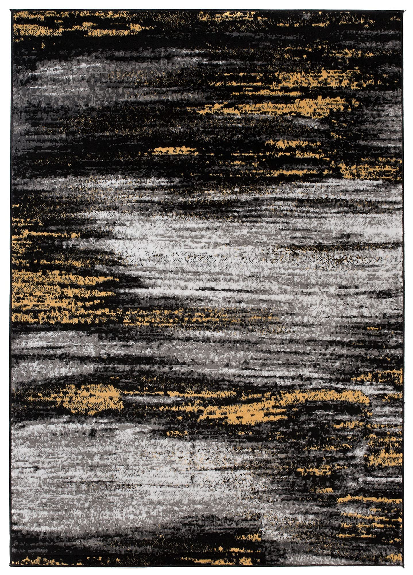 TAPISO Maya Dywan z krótkim włosiem, nowoczesny, rozmyty, melanż, w paski, czarny, szary, żółty, biały, do salonu, sypialni, Öko-Tex 200 x 200 cm
