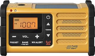 Sangean MMR-88 AM/FM/Weather+Alert Emergency Radio. Solar/Hand Crank/USB/Flashlight, Siren, Smartphone Charger yellow